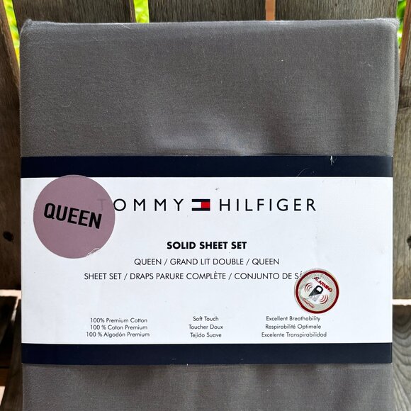 Tommy Hilfiger Queen Size DARK GRAY Cotton Sheet Set Dark Gray 100% Cotton - Picture 1 of 4
